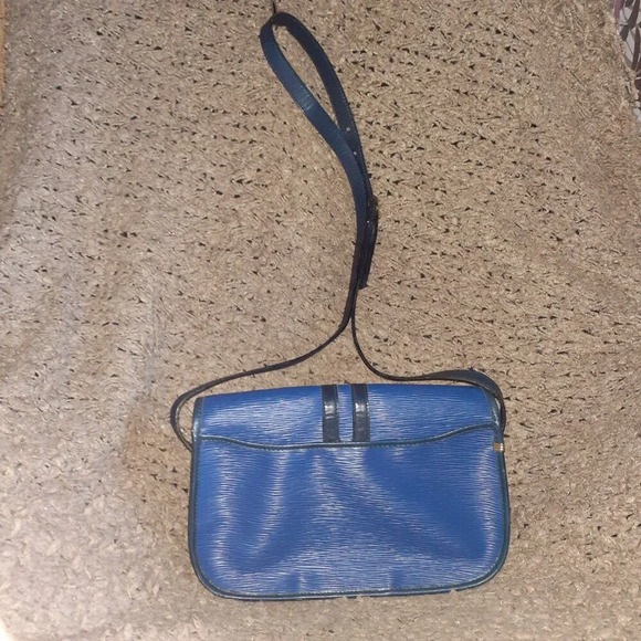 Vtg GUY LAROCHE-2 Tone Blue Textured Leather-Magnetic Flap-Cross/Shoulder Bag-EX - Picture 4 of 8